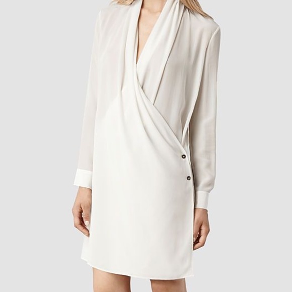 All Saints Dresses & Skirts - Allsaints size10 Serra Shirt Dress white 100%silk